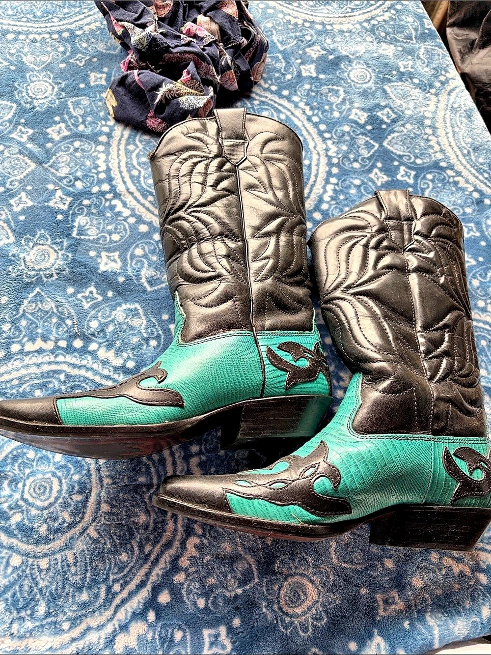 Green & Black Western Boots